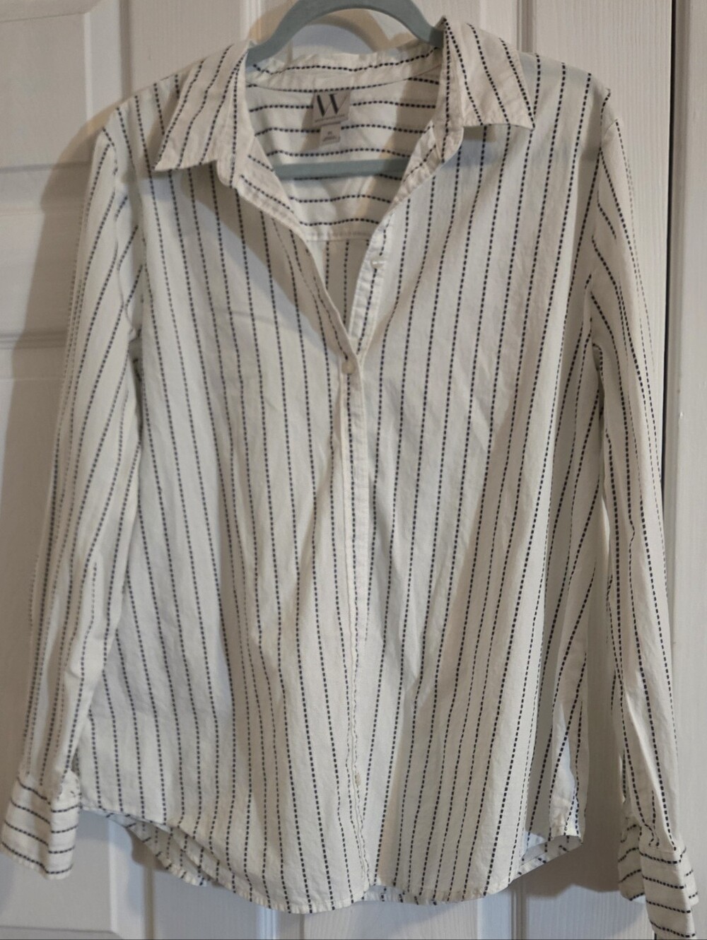 Worthington White Collared Top with Black Stripes